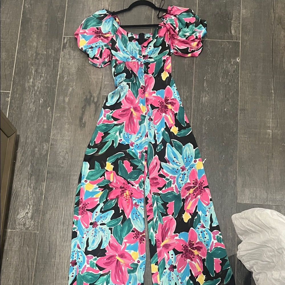 Zara Floral Puff Sleeve Jumpsuit